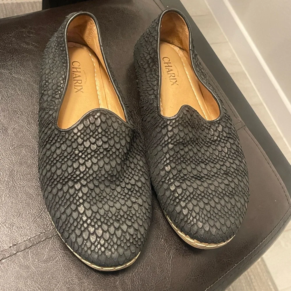 Charix Handmade Leather UNISEX Loafers Flats Wild Black sz 42